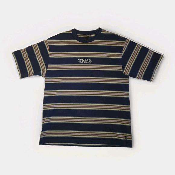 Vans Other - Vans Striped Shirt Mens Medium Loose Fit Navy Tan Embroidered Logo Y2K Heavy